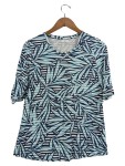 Vorschaubild 1 von Damen T-Shirt Gr. 40 Blau Weiß Blättermuster Viskose Kurzarm