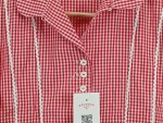 Vorschaubild 3 von Damen Trachtenbluse Gr. 38 Rot Weiß Kariert Spitze Baumwolle