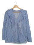 Vorschaubild 1 von Damen Bluse blau gestreift Rüschen Gr. 42/XL
