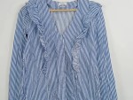 Vorschaubild 3 von Damen Bluse blau gestreift Rüschen Gr. 42/XL