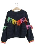 Vorschaubild 1 von Kinder Pullover Gr. 128 (8 lat) Schwarz Regenbogen Fransen