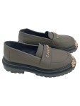 Vorschaubild 1 von CARINI Damen Loafer Slipper Plateau Oliv Gr. 36 Gold Logo Schuhe