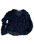 Vorschaubild 1 von Damen Bluse Gr. 38 Schwarz Elegant Rüschen Langarm
