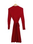 Vorschaubild 1 von Strickkleid Damen Gr. 38 Rot Viskose Uni Casual Freizeit Midikleid