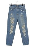 Vorschaubild 1 von Damen Mom Jeans Hose Blau Gr. 38 mit Lochmuster