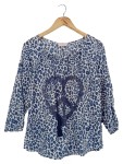 Vorschaubild 1 von Damen Langarmshirt Gr. 40 Leopard Muster Casual Blau Weiß