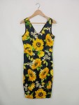 Vorschaubild 2 von Damen Sommerkleid Gr. 36 S Blumenmuster Sonnenblumen Schwarz Gelb Feminin
