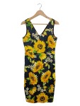 Vorschaubild 1 von Damen Sommerkleid Gr. 36 S Blumenmuster Sonnenblumen Schwarz Gelb Feminin
