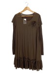 Vorschaubild 1 von Damen Freizeitkleid Gr. 44 Braun Langarm Blumen Applikation