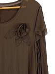 Vorschaubild 2 von Damen Freizeitkleid Gr. 44 Braun Langarm Blumen Applikation