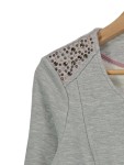 Vorschaubild 3 von Sweatjacke Damen Grau Gr. 38 Langarm Reißverschluss Nieten