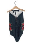 Vorschaubild 1 von Damen Badeanzug Gr. 38 Schwarz Blumenmuster Schnürung vorne