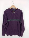 Vorschaubild 2 von Herren Pullover Gr. 42 Lila V-Ausschnitt Rippstrick Streifen