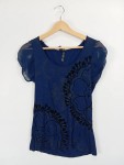 Vorschaubild 2 von Damen Top Shirt Gr. 38/M Blau Casual Florales Muster