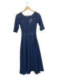 Vorschaubild 1 von Damen Abendkleid Ballkleid Spitze Langarm Dunkelblau Gr. 34/XS