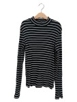 Vorschaubild 1 von Damen Langarmshirt Gestreift Schwarz Basic Gr. XS (34/XS) Rippstrick