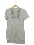 Vorschaubild 1 von Kostüm Damen Gr. 36/S Grün Viskose Polyester Uni Elegant Kurzarm Knopf