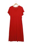 Vorschaubild 1 von Freizeitkleid Damen Gr. 42/XL Rot Lyocell Elasthan Uni Casual 130 cm
