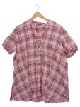 Vorschaubild 1 von Damen Bluse kariert Pink Rüschen Kurzarm Gr. 46/3XL