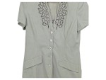 Vorschaubild 5 von Kostüm Damen Gr. 36/S Grün Viskose Polyester Uni Elegant Kurzarm Knopf