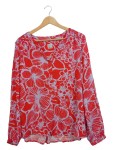 Vorschaubild 1 von Damen Bluse Gr. 42 Rot Blumenmuster Langarm Viskose