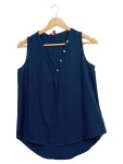 Vorschaubild 1 von Damen Bluse Ärmellos Gr. S Blau V-Ausschnitt Zierknöpfe
