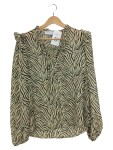 Vorschaubild 1 von Damen Bluse Zebramuster Gr. 34/XS Beige Grün Rüschen