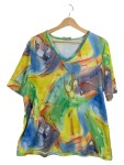 Vorschaubild 1 von Damen T-Shirt V-Ausschnitt abstraktes Muster Gr. 48 Mehrfarbig