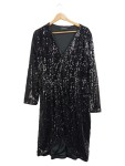 Vorschaubild 1 von Damen festliches Pailletten Wickelkleid Gr. 42/XL Schwarz Glamourös