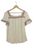 Vorschaubild 1 von Damen Bluse Gr. 44 XXL Beige Stickerei Feminin Kurzarm