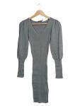 Vorschaubild 1 von Strickkleid Damen Gr. 34/XS Grau V-Ausschnitt Langarm Rippstrick