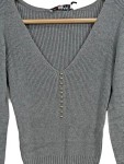 Vorschaubild 2 von Strickkleid Damen Gr. 34/XS Grau V-Ausschnitt Langarm Rippstrick