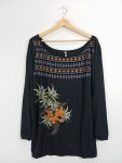 Vorschaubild 2 von Langarmshirt Damen Gr. 40/L Schwarz Viskose Florales Muster Bohemian