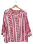 Vorschaubild 1 von Damen Tunika Bluse Gr. 42 XL Pink Weiß Ethno Boho Viskose