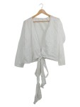 Vorschaubild 1 von Bluse Damen Gr. 38/M Weiß Baumwolle Modern Langarm Alltag Casual Schleife