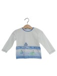 Vorschaubild 1 von Kinder Langarmshirt Gr. 80 Weiß Maritim mit Booten Baumwolle