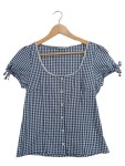 Vorschaubild 1 von Damen Karo Bluse Kurzarm Blau Gr. 36-38 Trachtenstil