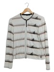 Vorschaubild 1 von Strickjacke Damen Gr. 38/M Weiß Gestreift Reißverschluss Viskose Stretch