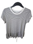 Vorschaubild 1 von Damen T-Shirt Gr. 40 L Gestreift Weiß Kurzarm Freizeit Rüschen