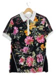 Vorschaubild 1 von Poloshirt Damen Gr. 40 L Blumenmuster Reißverschluss Viskose Schwarz Bunt