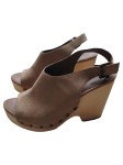Vorschaubild 1 von Wedge Clogs Damen Sandalen Leder Keilabsatz Beige Gr. 39