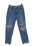 Vorschaubild 1 von Mom Jeans Damen Gr. 40 Blau Destroyed Ripped High Waist