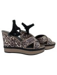 Vorschaubild 1 von Plateausandalen Damen Gr. 41 Mehrfarbig Textil Schnalle 13 cm Animal-Print