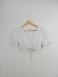 Vorschaubild 2 von Damen Trachtenbluse Weiß Gr. 38/M Kurzarm Dirndlbluse Spitze Raffung