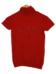 Vorschaubild 1 von Damen Rollkragen Pullover Kurzarm Strick Rot Gr. 34 XS Logo Strass Glitzer