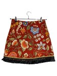 Vorschaubild 1 von Damen Minirock Gr. 42 Rot Floral Boho Fransen Baumwolle