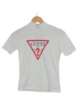Vorschaubild 1 von Damen T-Shirt Weiß Logo-Print Stehkragen Gr. S