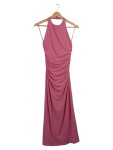 Vorschaubild 1 von Damen Maxikleid Rosa Neckholder Raffung Elegant Gr. 34/XS