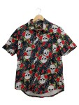Vorschaubild 1 von Herren Freizeithemd Totenkopf Rosen Gr. L Schwarz Rot