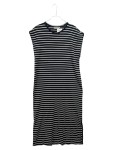 Vorschaubild 1 von Jerseykleid Damen Gestreift Midikleid Gr. 42 XL Schwarz Baumwolle